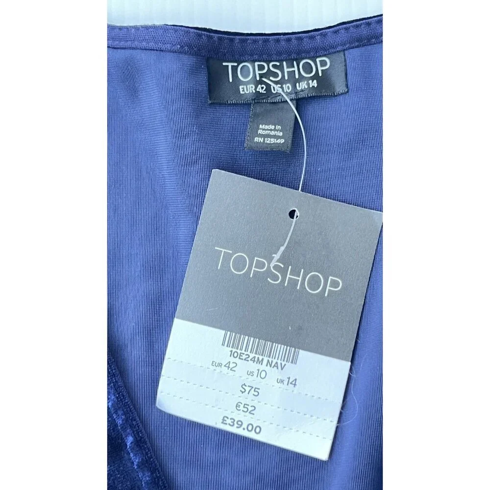 Topshop Women Velvet Lace Trim Short Sleeve Mini Dress Size 10 US - Picture 12 of 13